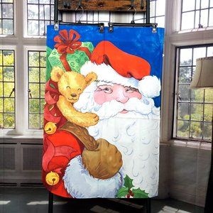 NWT JOLLY SANTA & HIS TOY BAG DOUBLE-SIDED PAINTED CHRISTMAS FLAG (29"W X 42"L)